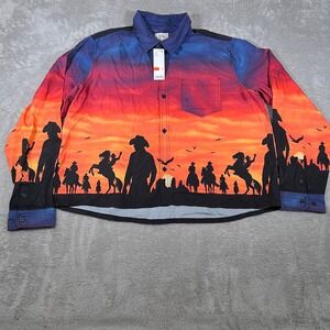 BDG Urban Outfitters Drapey Shirt Men Large AOP Cowboy Button Up Long Sleeve NWT
